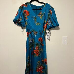 Julia Jordan Teal Floral Silky Maxi Dress